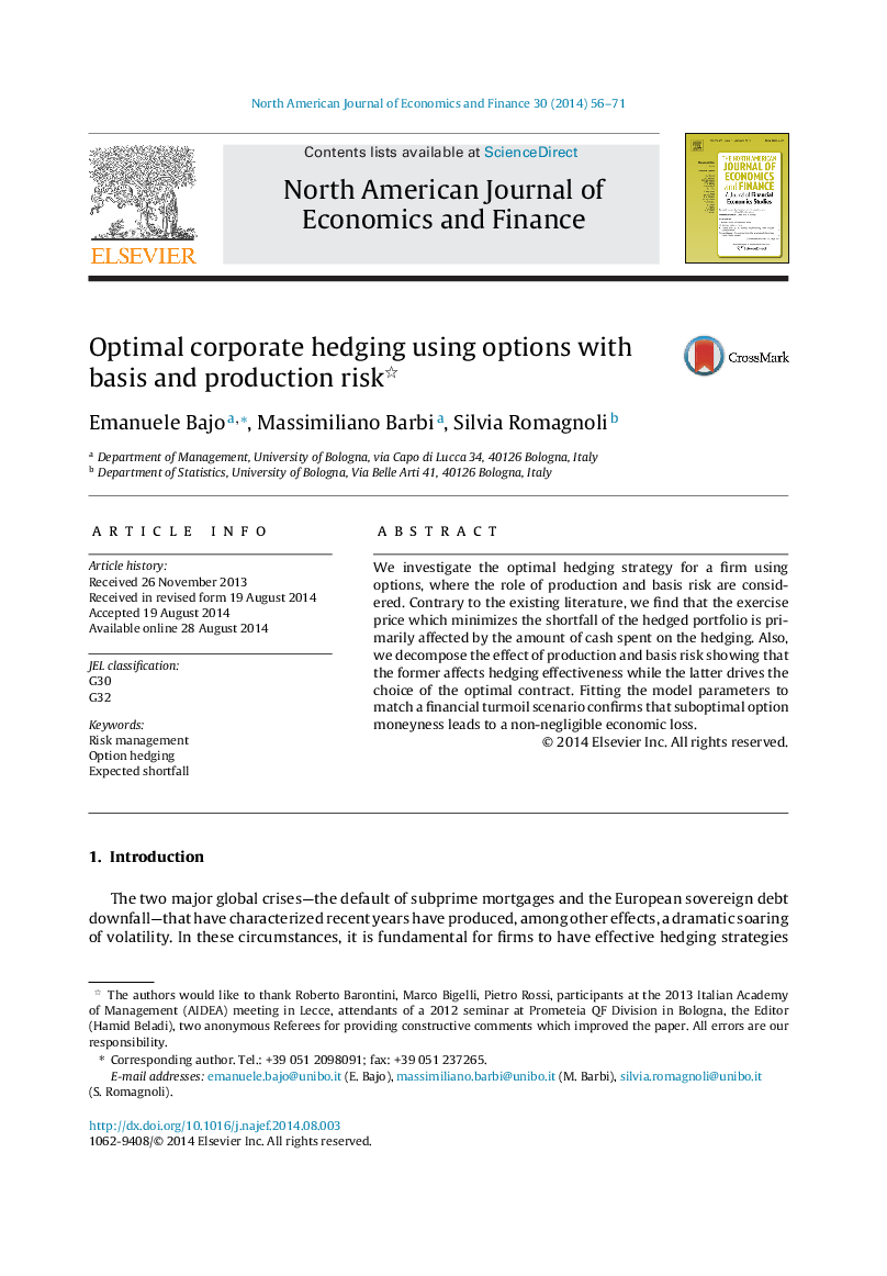 Optimal corporate hedging using options with basis and production risk 