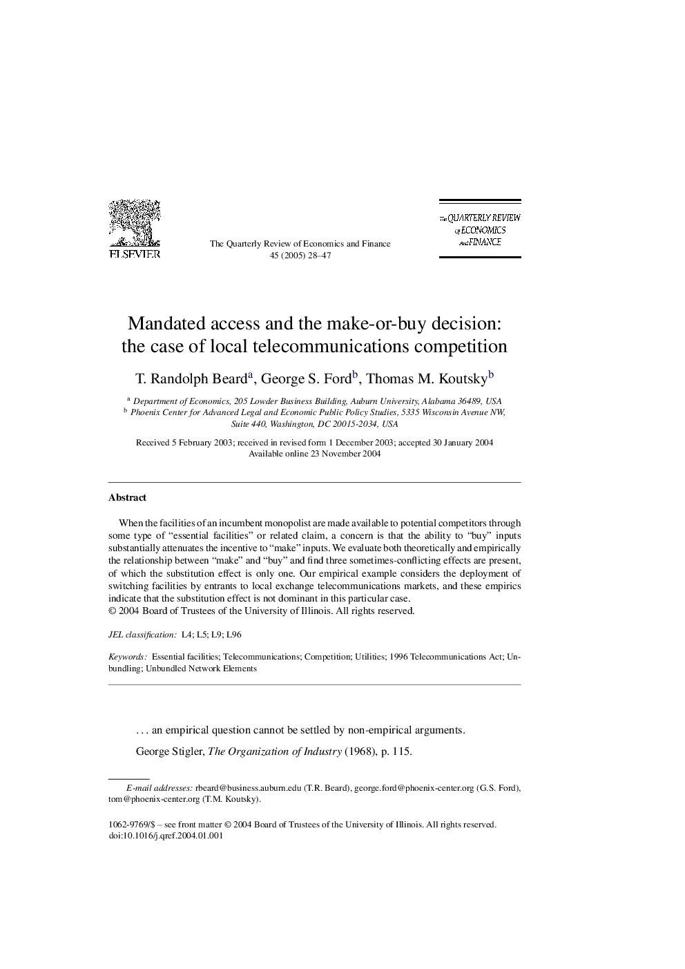 Mandated access and the make-or-buy decision: the case of local telecommunications competition