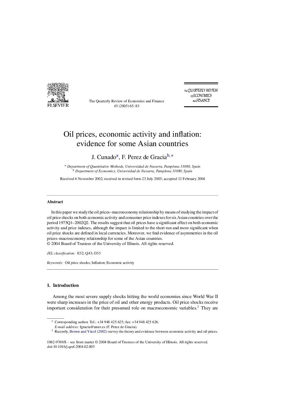 Oil prices, economic activity and inflation: evidence for some Asian countries