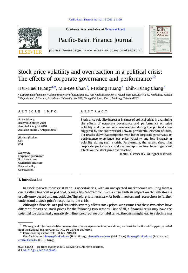 Stock price volatility and overreaction in a political crisis: The effects of corporate governance and performance 