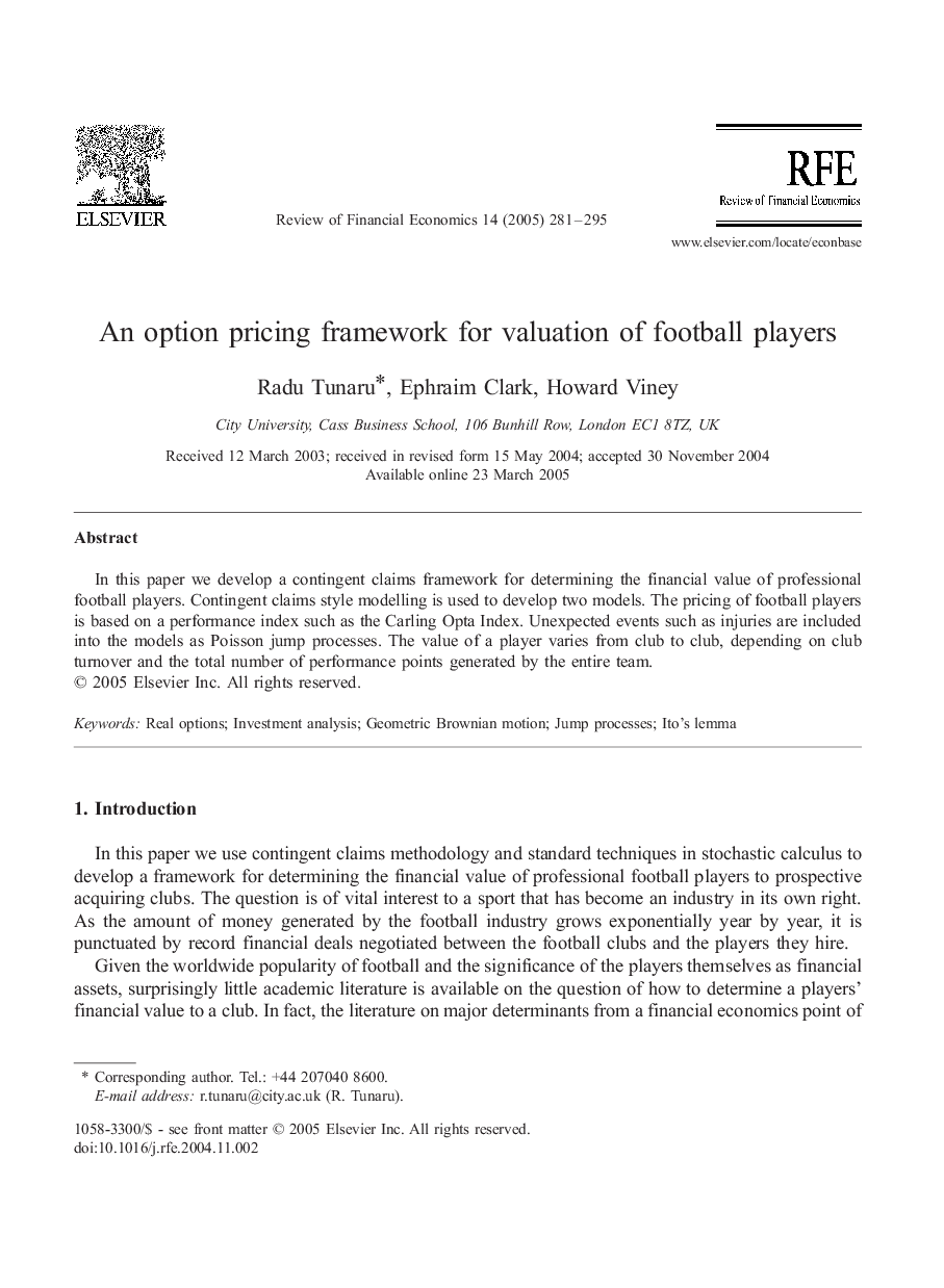 An option pricing framework for valuation of football players