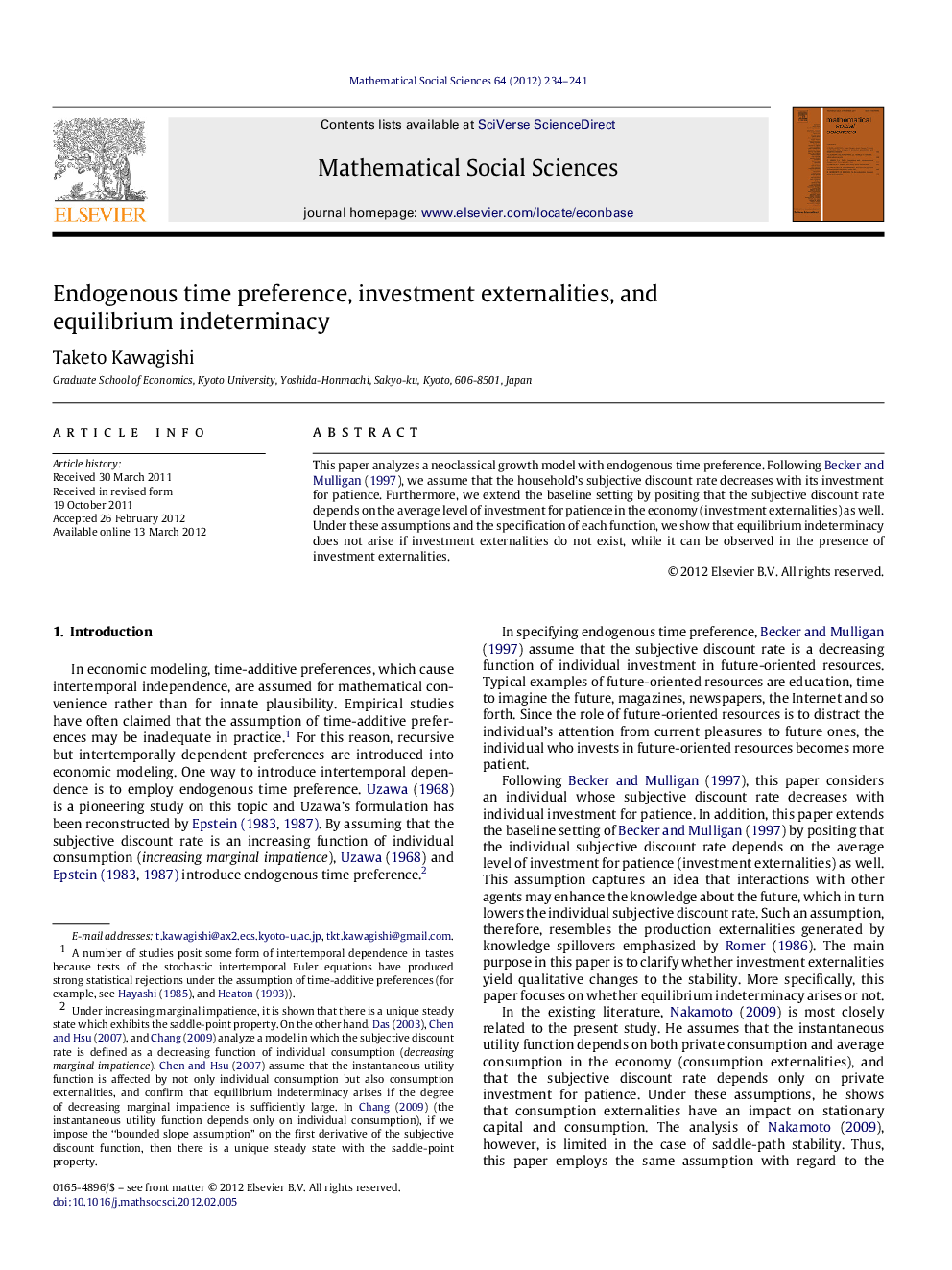 Endogenous time preference, investment externalities, and equilibrium indeterminacy
