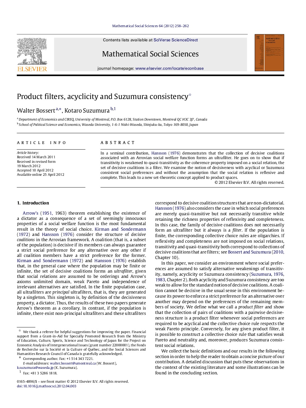 Product filters, acyclicity and Suzumura consistency 