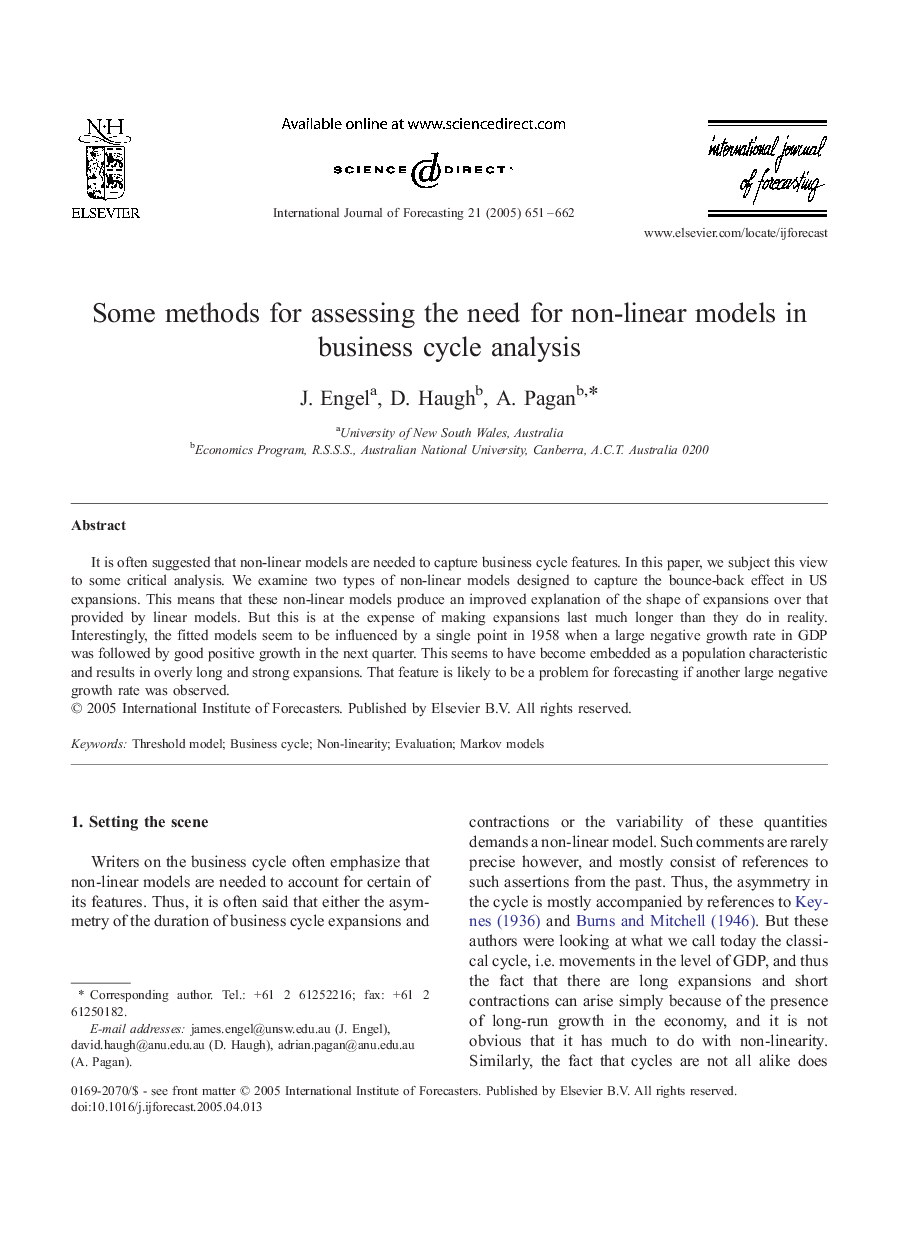 Some methods for assessing the need for non-linear models in business cycle analysis