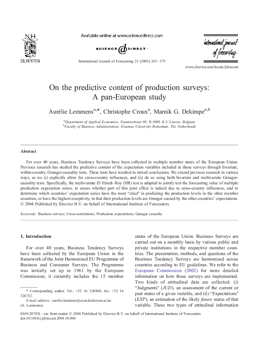 On the predictive content of production surveys: A pan-European study