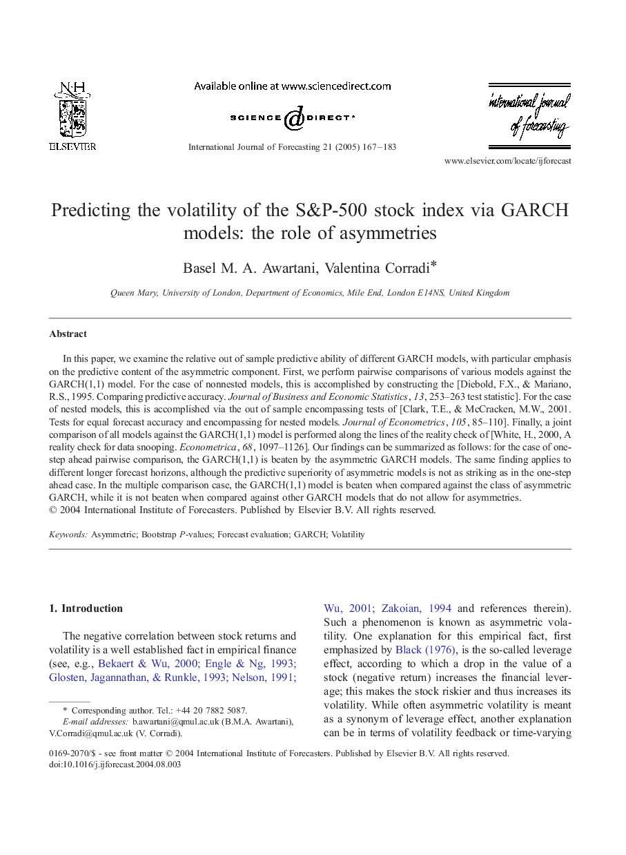 Predicting the volatility of the S&P-500 stock index via GARCH models: the role of asymmetries