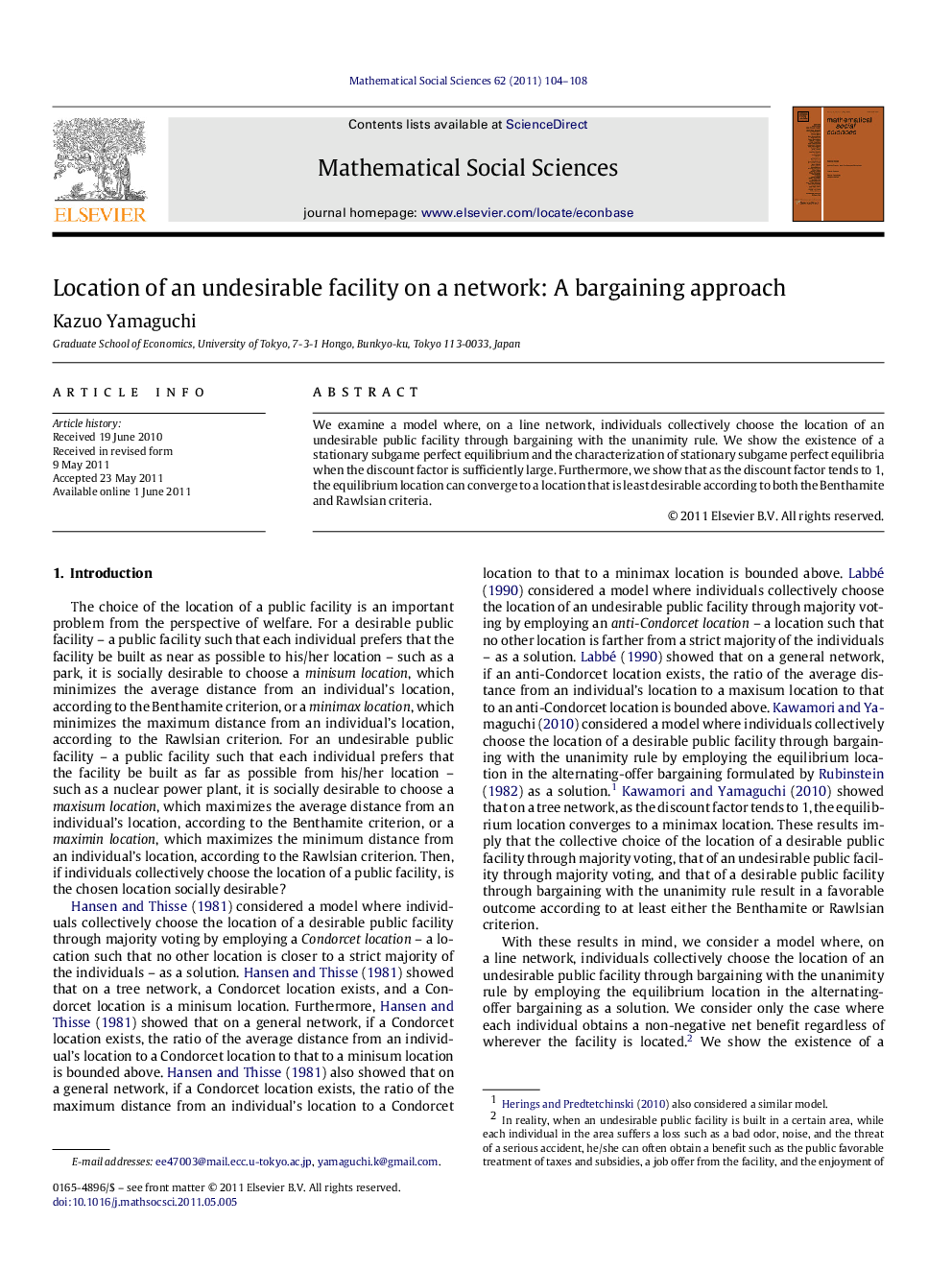 Location of an undesirable facility on a network: A bargaining approach