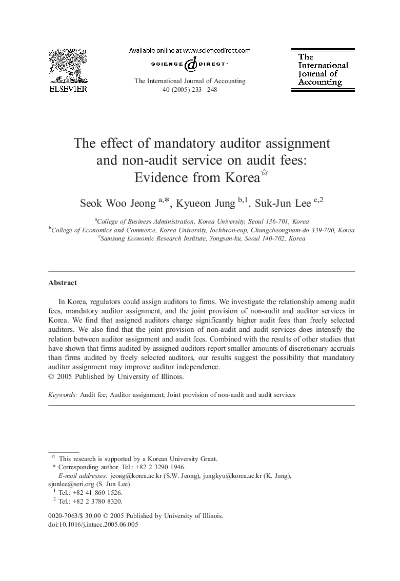 The effect of mandatory auditor assignment and non-audit service on audit fees: Evidence from Korea
