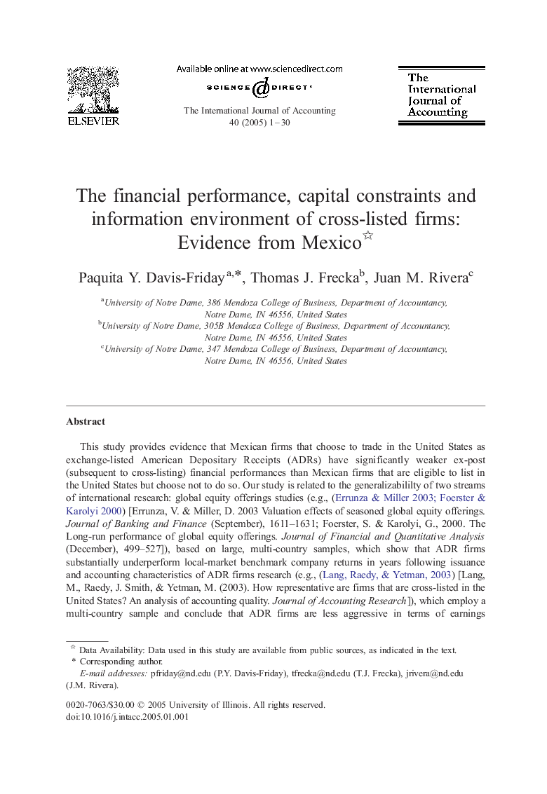 The financial performance, capital constraints and information environment of cross-listed firms: Evidence from Mexico