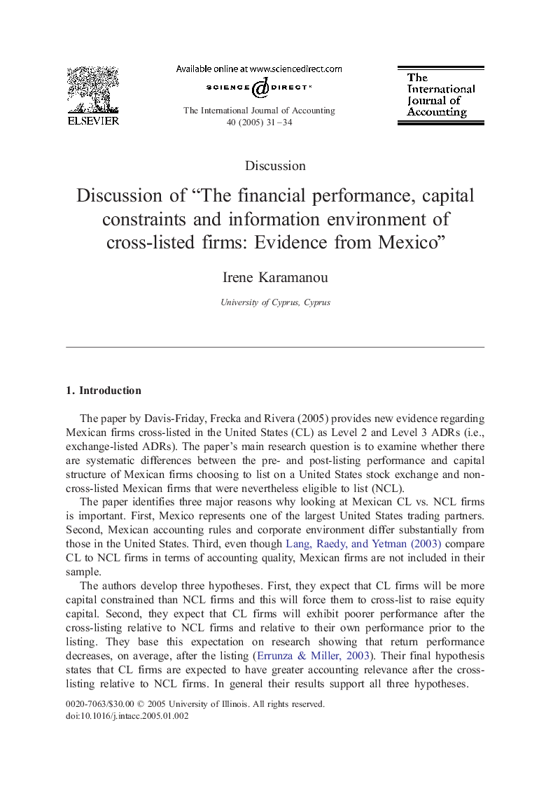 Discussion of “The financial performance, capital constraints and information environment of cross-listed firms: Evidence from Mexico”