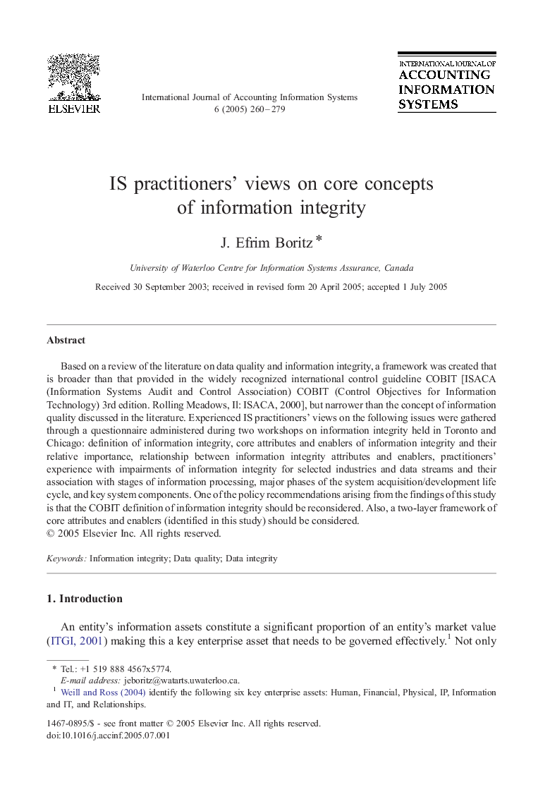 IS practitioners' views on core concepts of information integrity