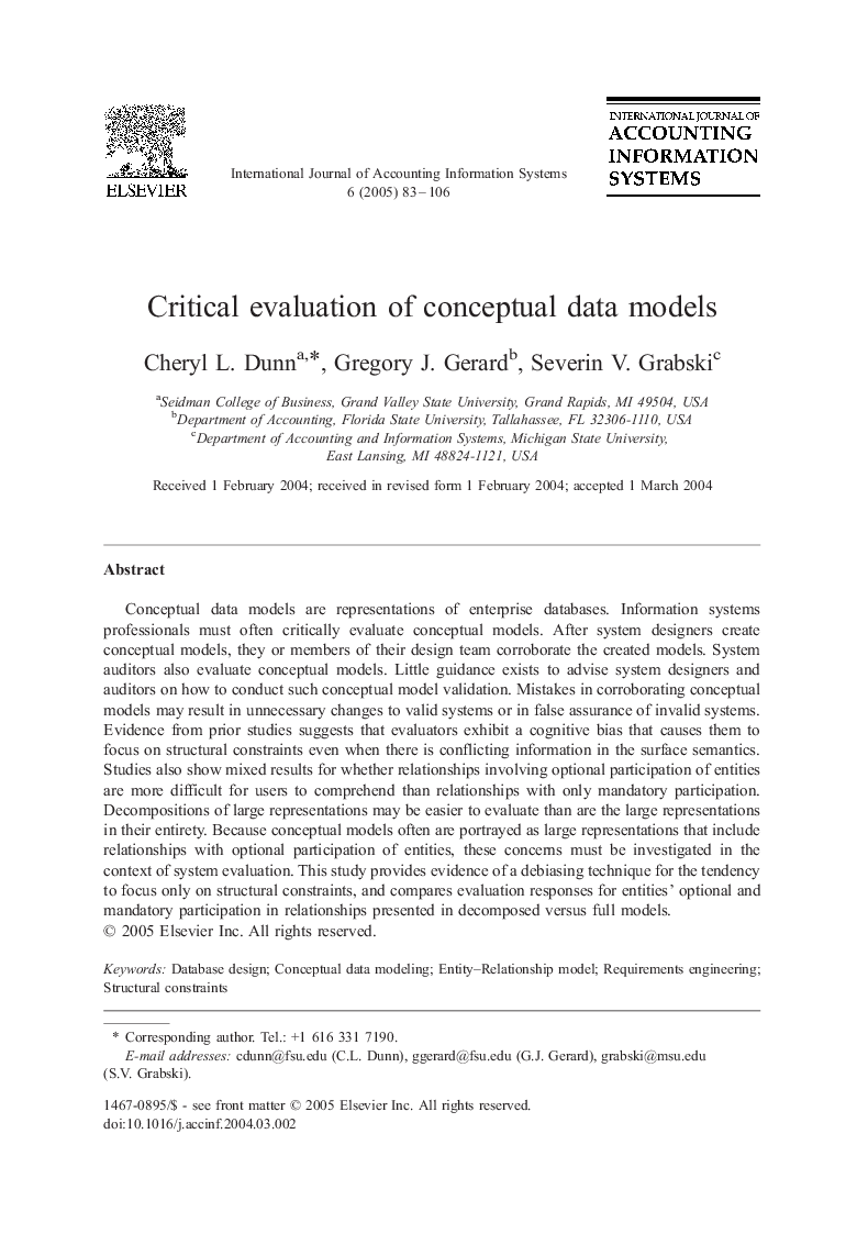 Critical evaluation of conceptual data models