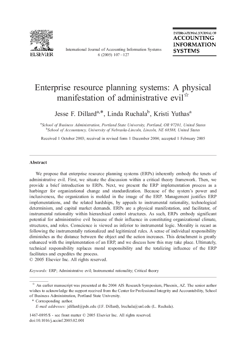 Enterprise resource planning systems: A physical manifestation of administrative evil