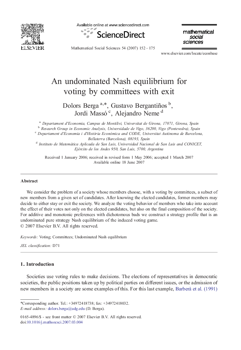 An undominated Nash equilibrium for voting by committees with exit