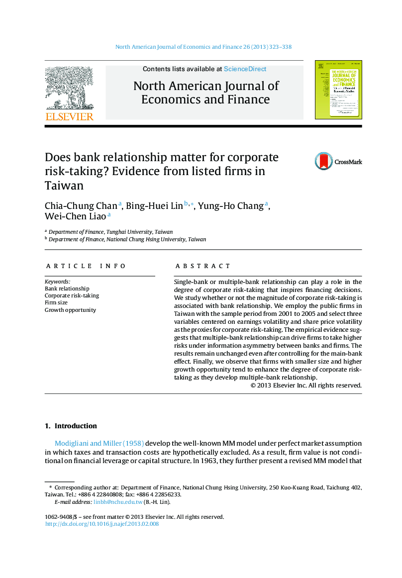 Does bank relationship matter for corporate risk-taking? Evidence from listed firms in Taiwan