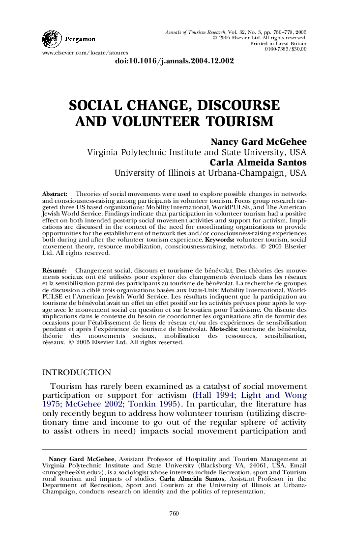Social change, discourse and volunteer tourism