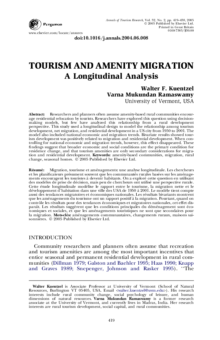 Tourism and Amenity Migration