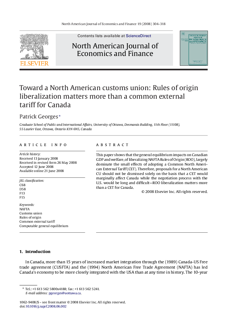 Toward a North American customs union: Rules of origin liberalization matters more than a common external tariff for Canada