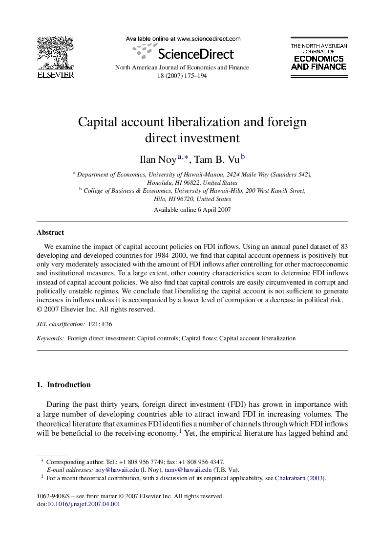 Capital account liberalization and foreign direct investment