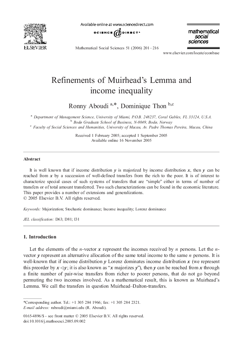 Refinements of Muirhead's Lemma and income inequality