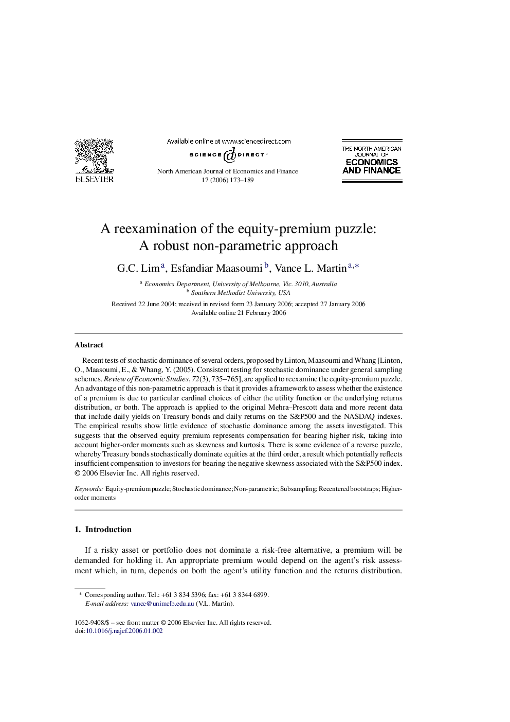 عکس صفحه اول مقاله: A reexamination of the equity-premium puzzle: A robust non-parametric approach A reexamination of the equity-premium puzzle: A robust non-parametric approach