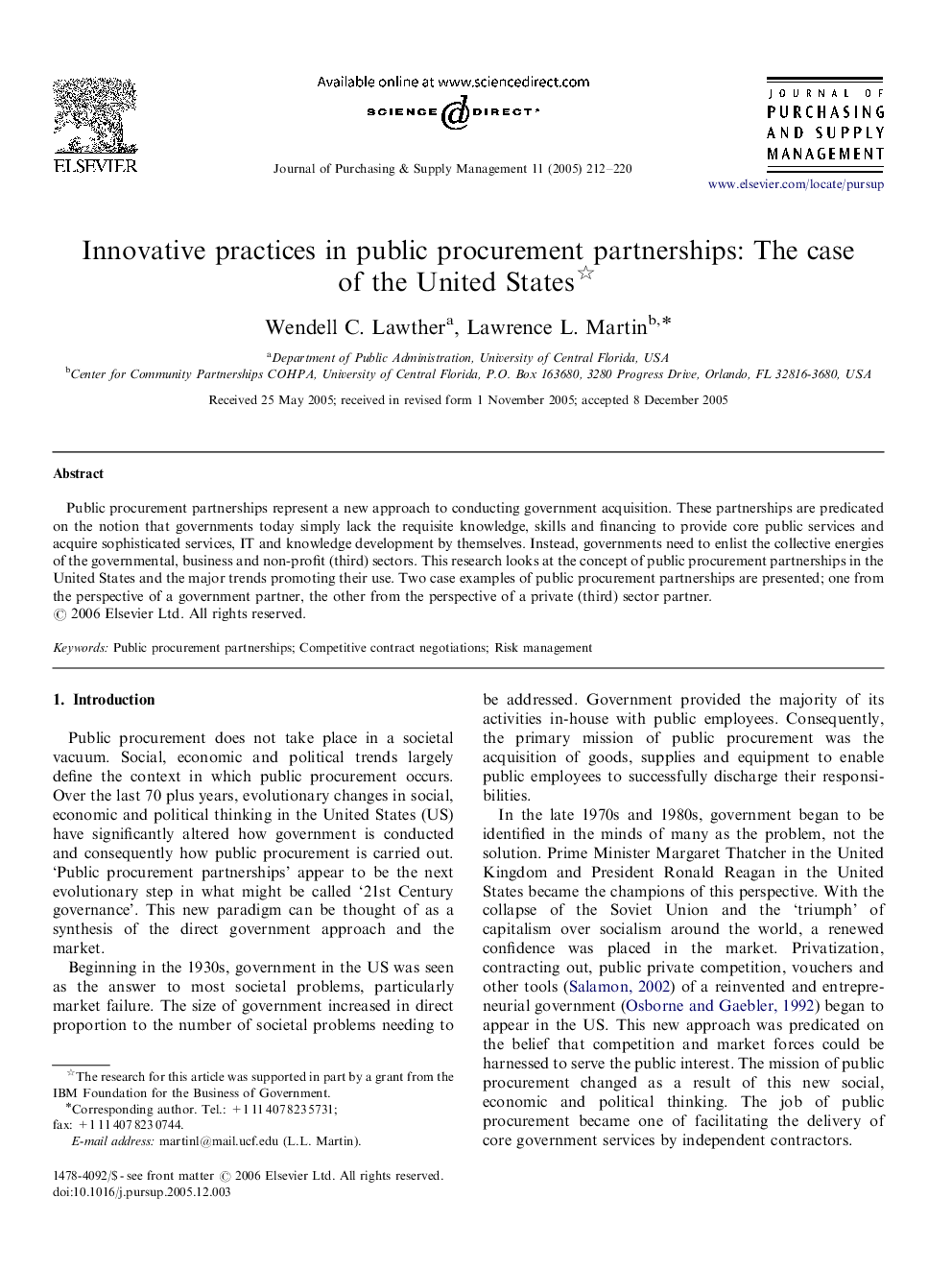 Innovative practices in public procurement partnerships: The case of the United States