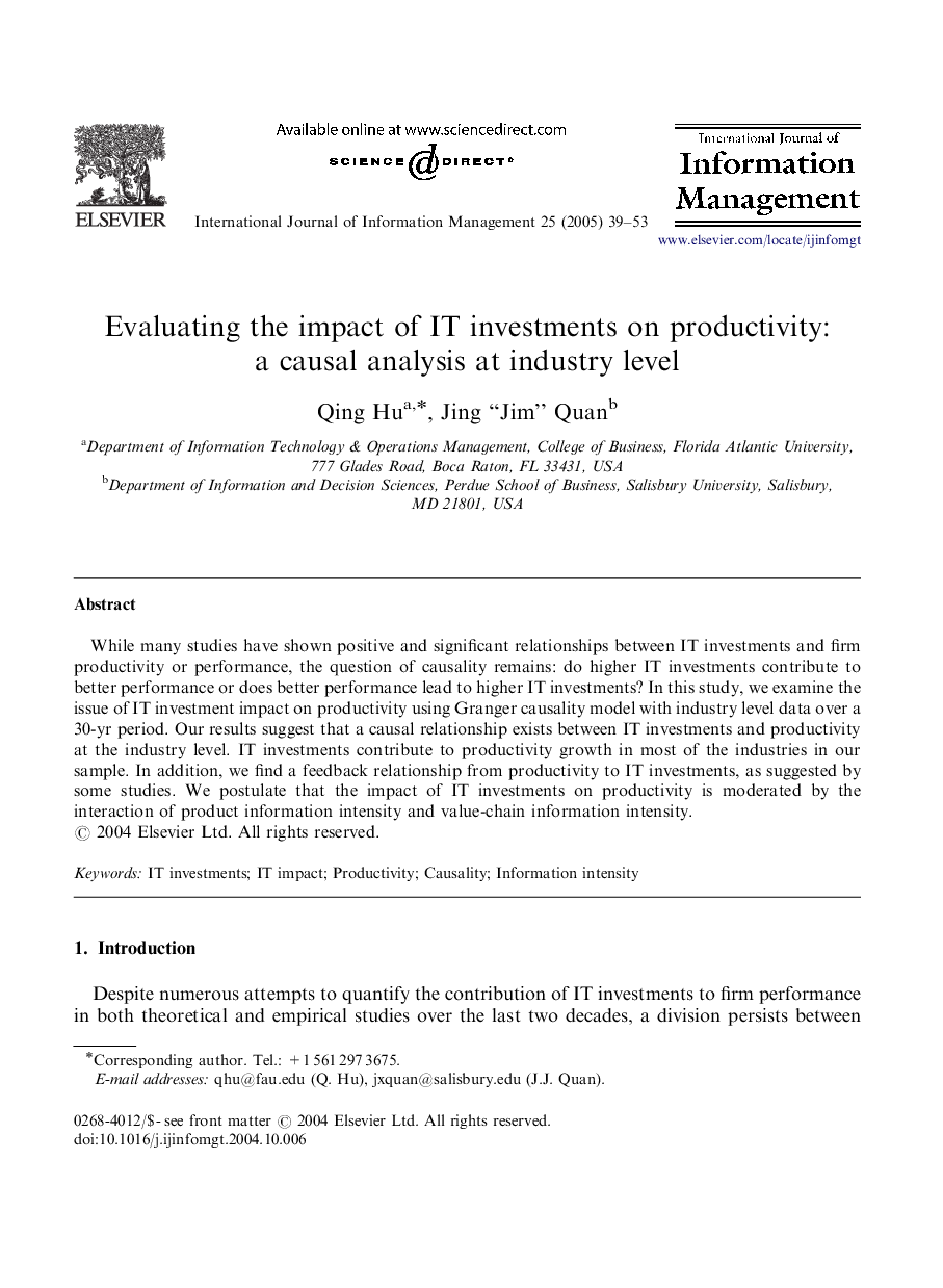 Evaluating the impact of IT investments on productivity: a causal analysis at industry level