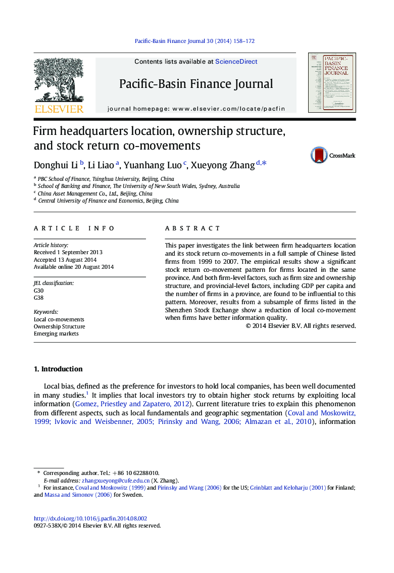 Firm headquarters location, ownership structure, and stock return co-movements