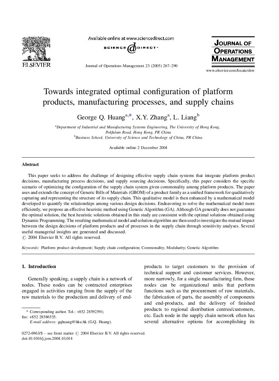 Towards integrated optimal configuration of platform products, manufacturing processes, and supply chains