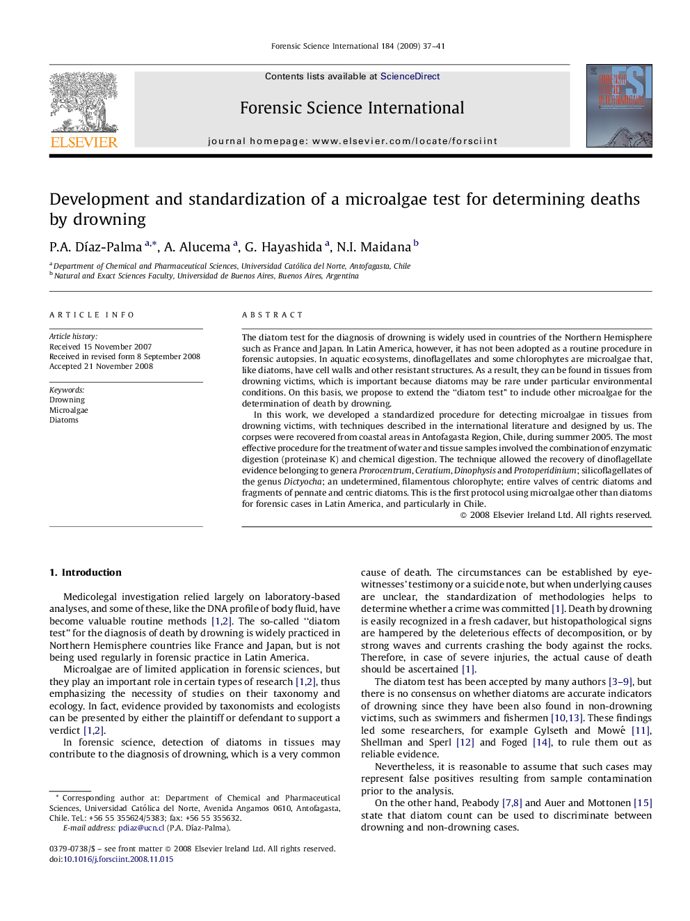 Development and standardization of a microalgae test for determining deaths by drowning