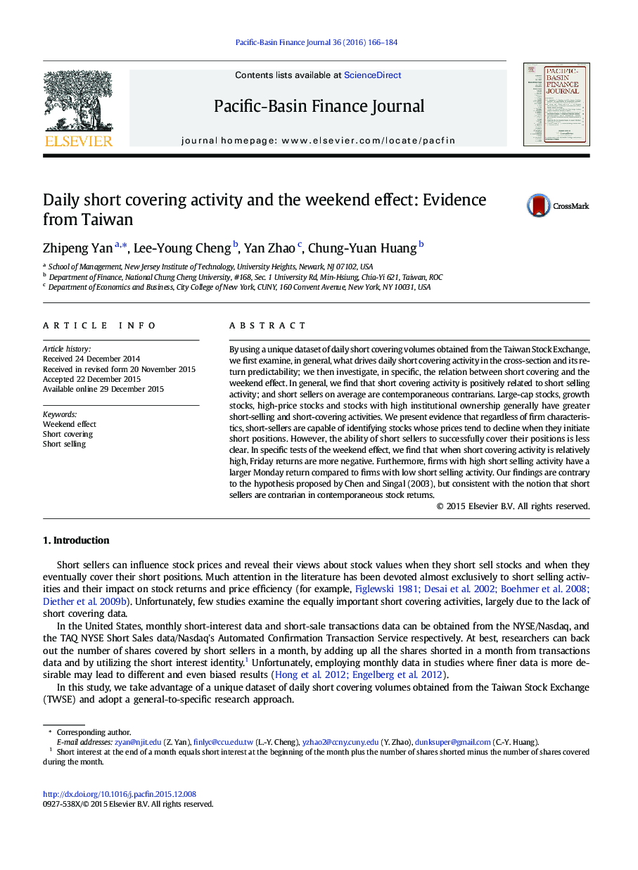 Daily short covering activity and the weekend effect: Evidence from Taiwan