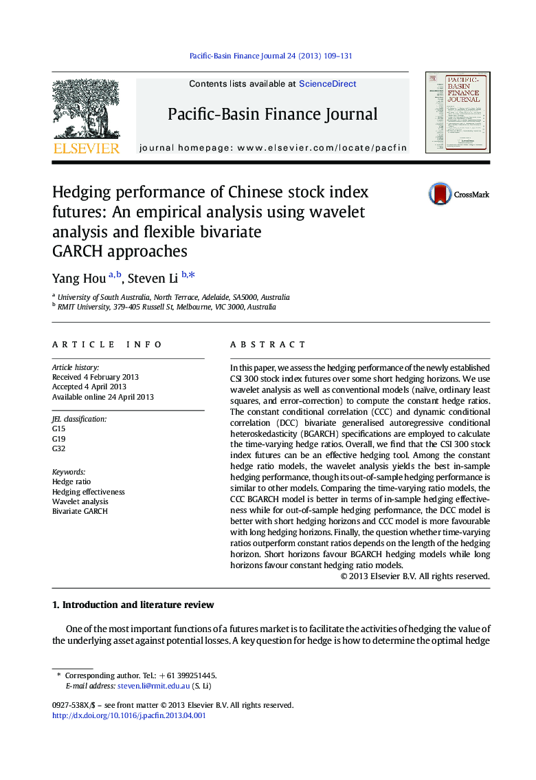 Hedging performance of Chinese stock index futures: An empirical analysis using wavelet analysis and flexible bivariate GARCH approaches