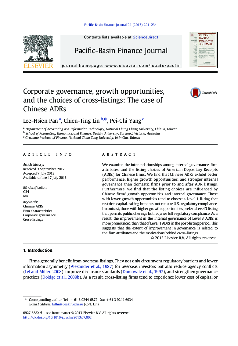 Corporate governance, growth opportunities, and the choices of cross-listings: The case of Chinese ADRs