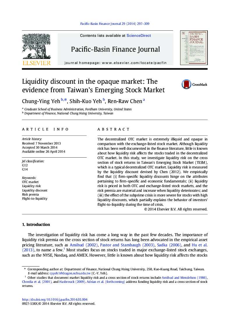 Liquidity discount in the opaque market: The evidence from Taiwan's Emerging Stock Market