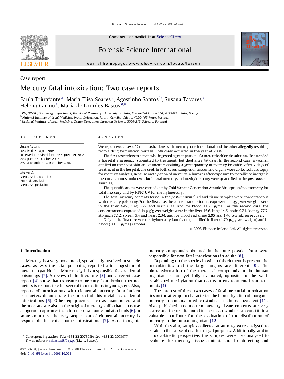 Mercury fatal intoxication: Two case reports