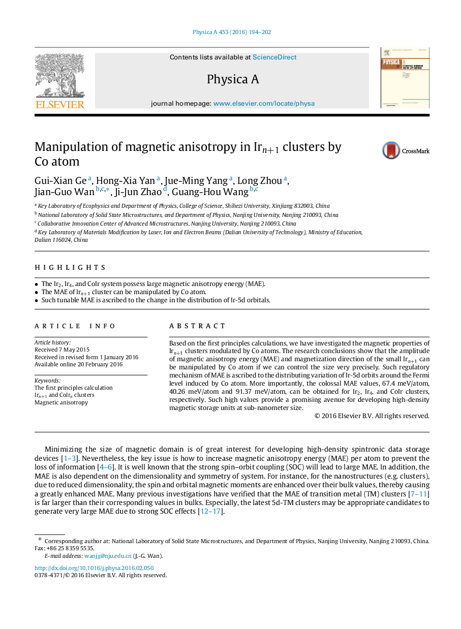 دستکاری ناهمسانگردی مغناطیسی در IRN + 1 خوشه ها با اتم