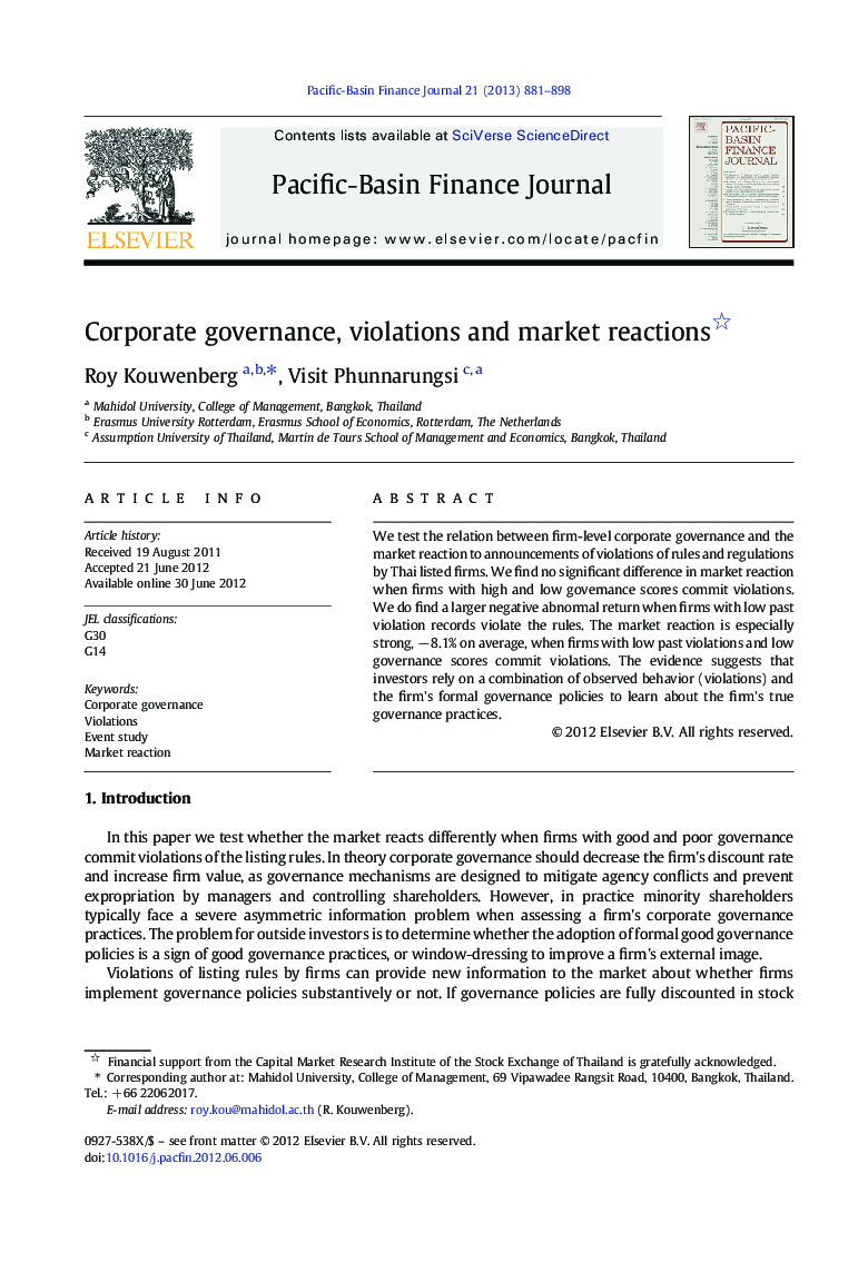 Corporate governance, violations and market reactions 