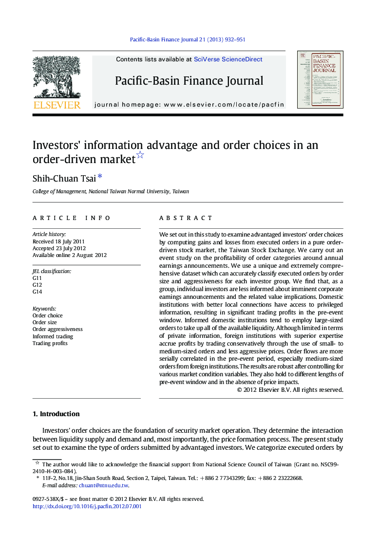 Investors' information advantage and order choices in an order-driven market 