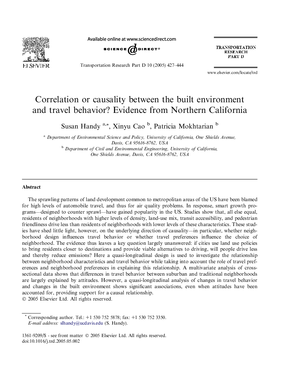 Correlation or causality between the built environment and travel behavior? Evidence from Northern California