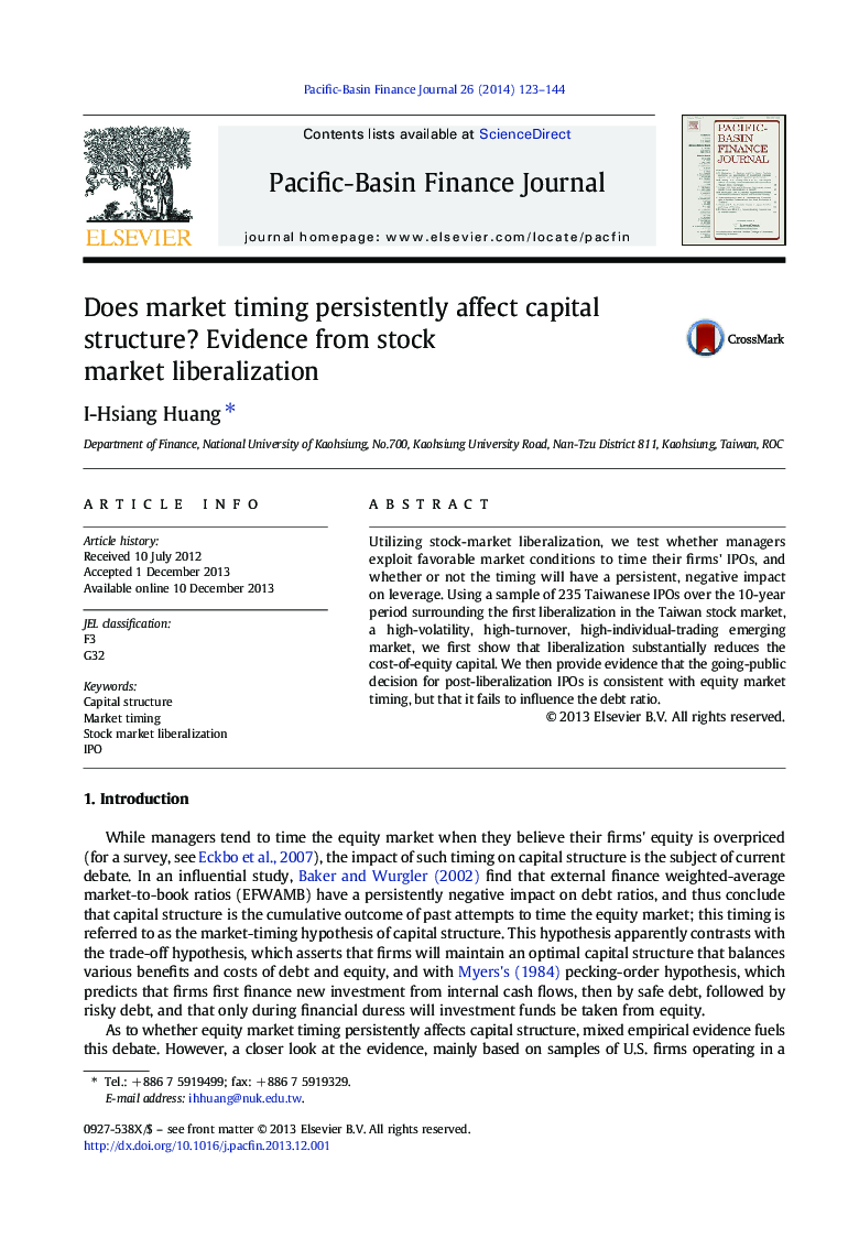 Does market timing persistently affect capital structure? Evidence from stock market liberalization