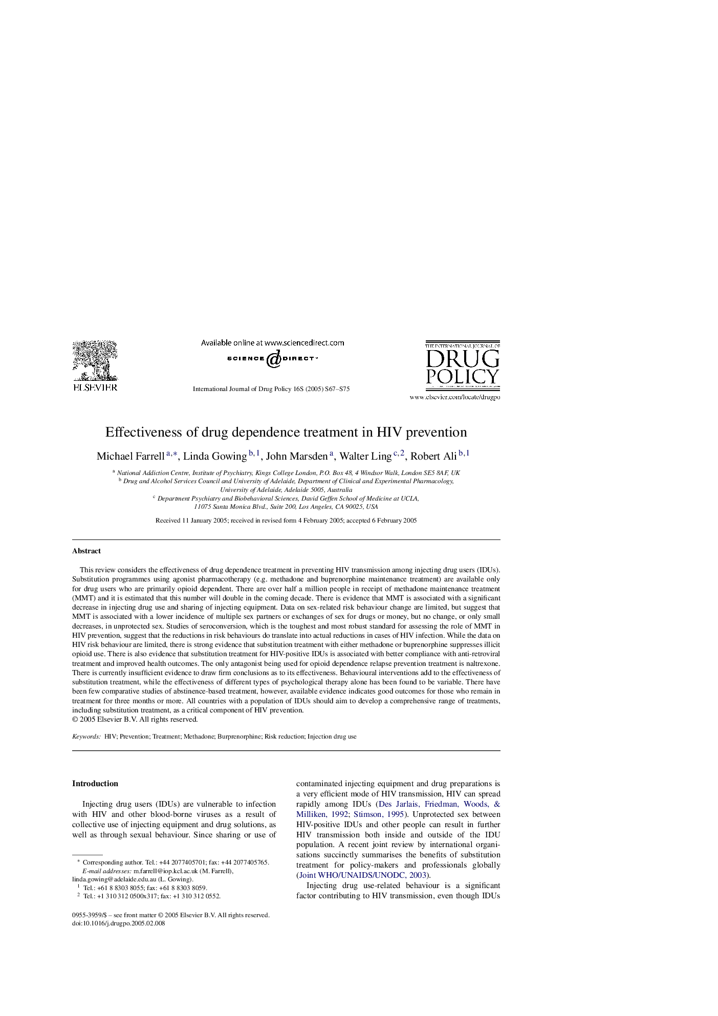 Effectiveness of drug dependence treatment in HIV prevention