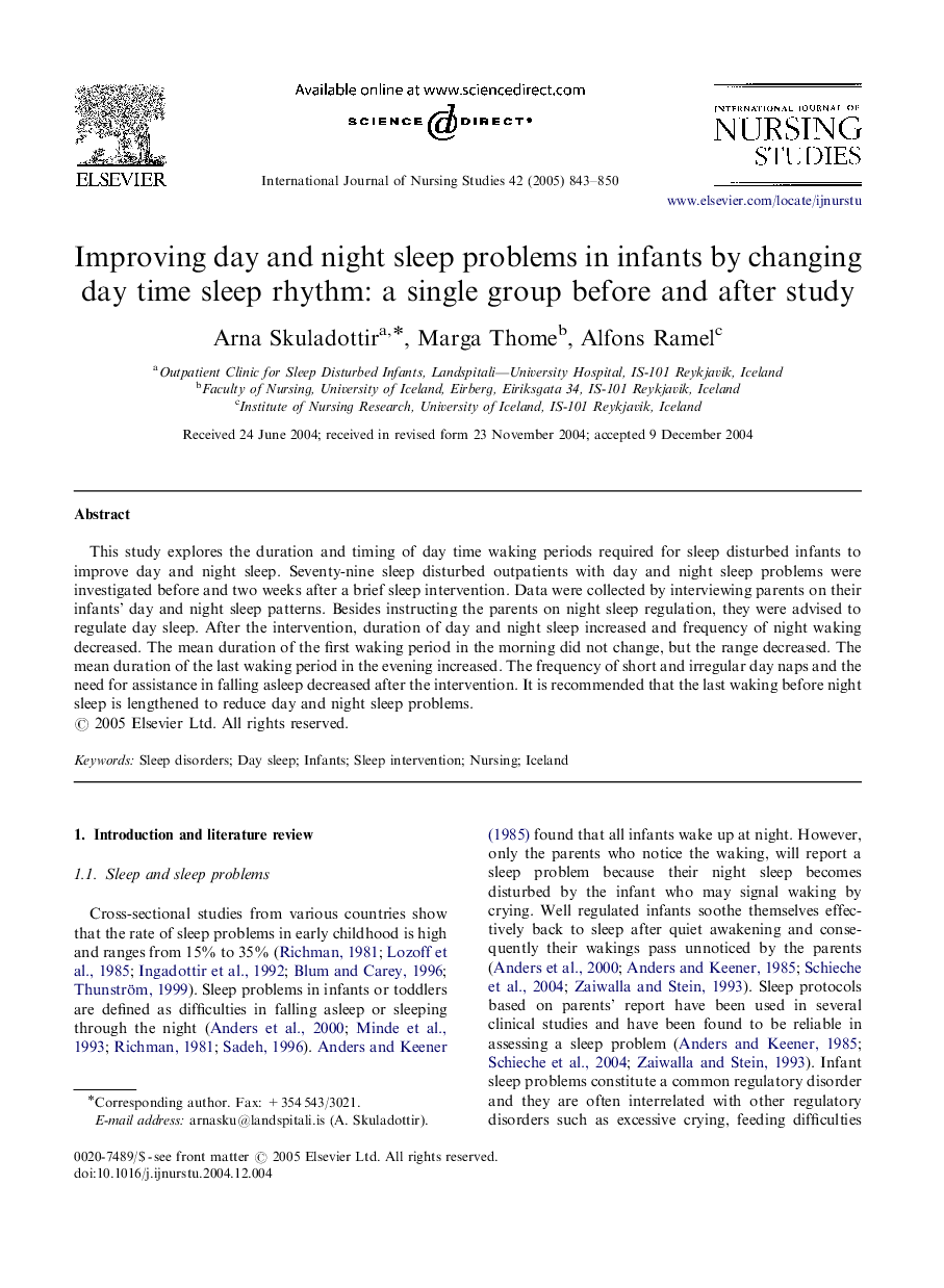 عکس صفحه اول مقاله: Improving day and night sleep problems in infants by changing day time sleep rhythm: a single group before and after study Improving day and night sleep problems in infants by changing day time sleep rhythm: a single group before and after study