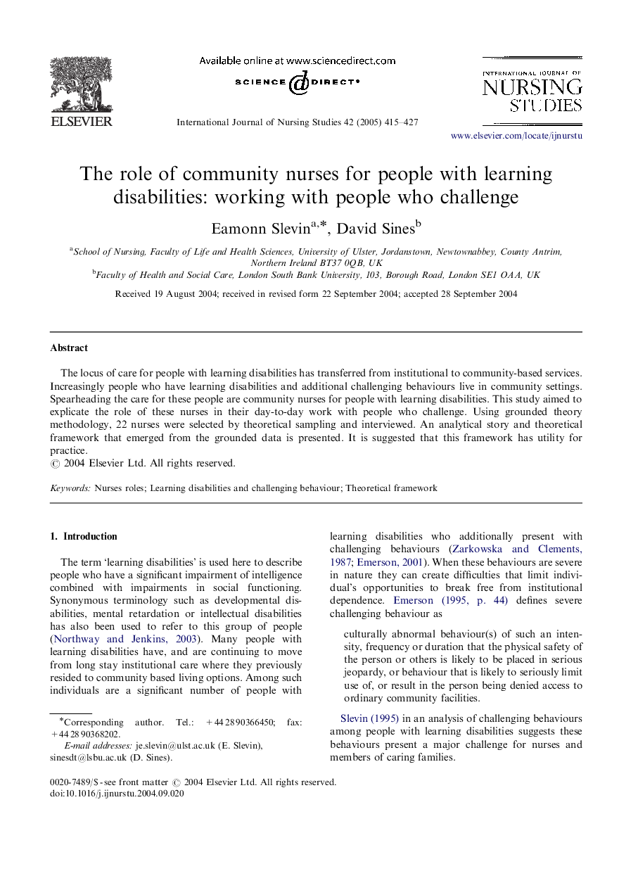 The role of community nurses for people with learning disabilities: working with people who challenge