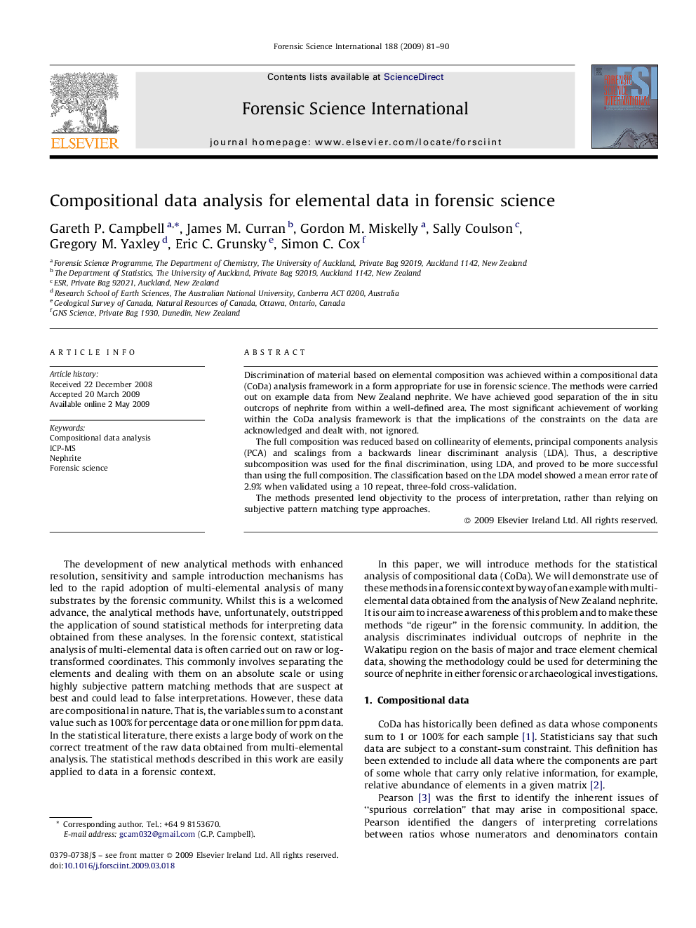 Compositional data analysis for elemental data in forensic science