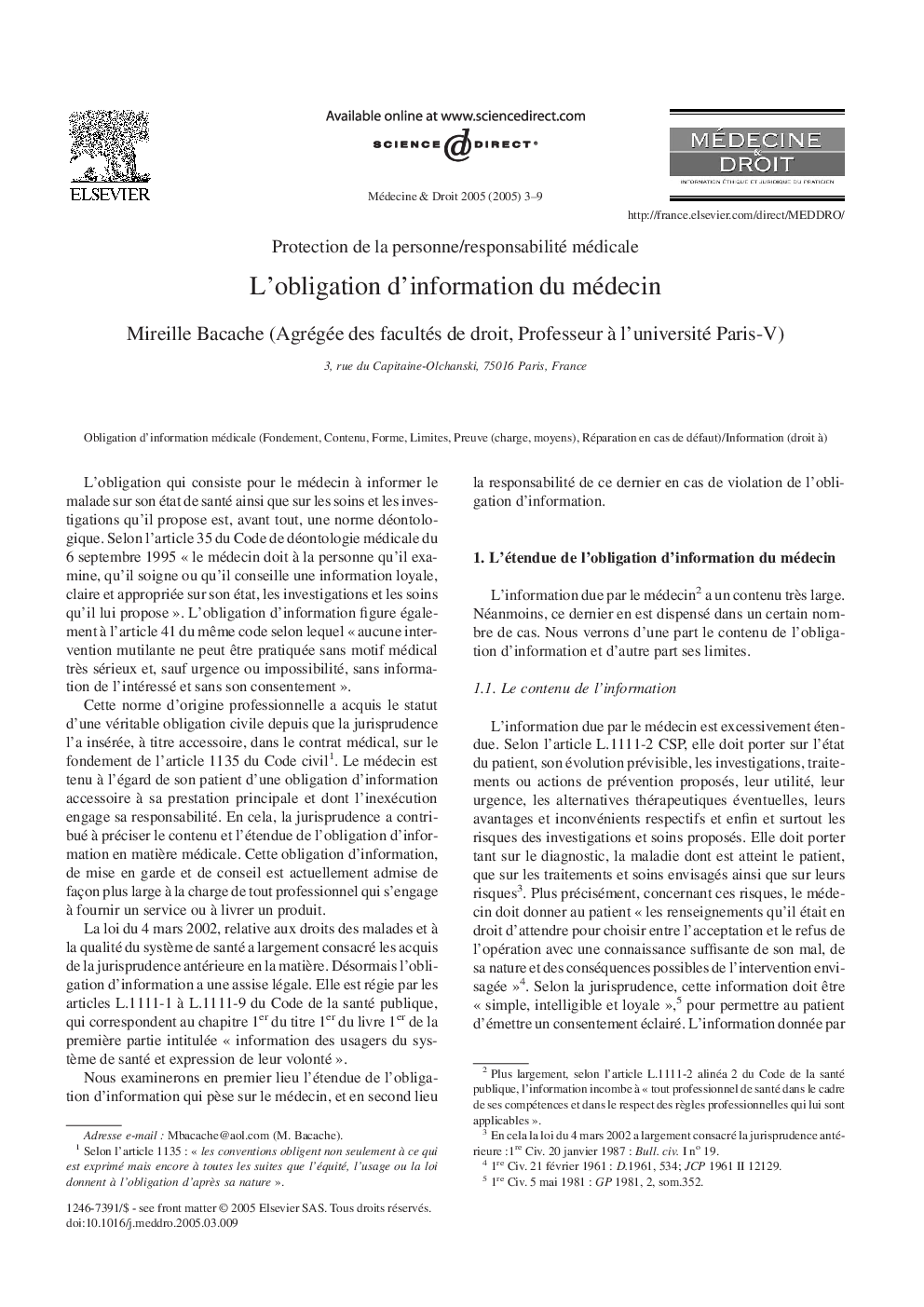 L'obligation d'information du médecin