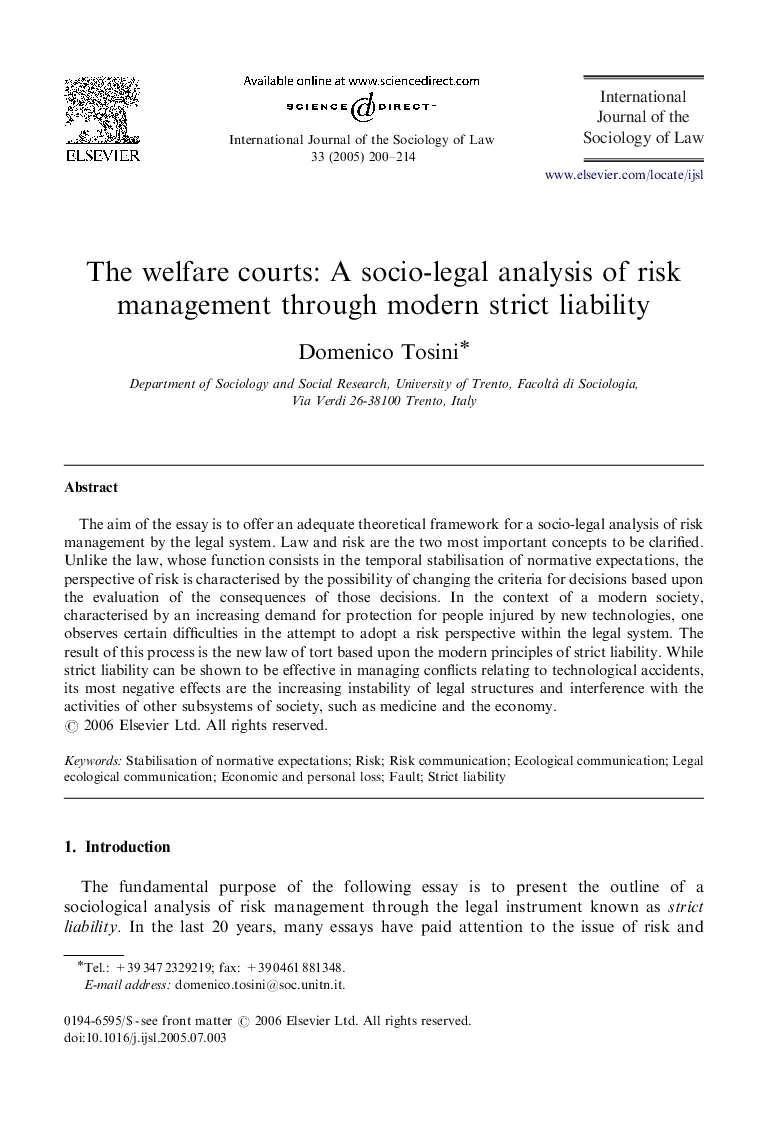 The welfare courts: A socio-legal analysis of risk management through modern strict liability