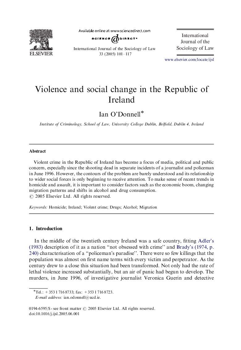 Violence and social change in the Republic of Ireland