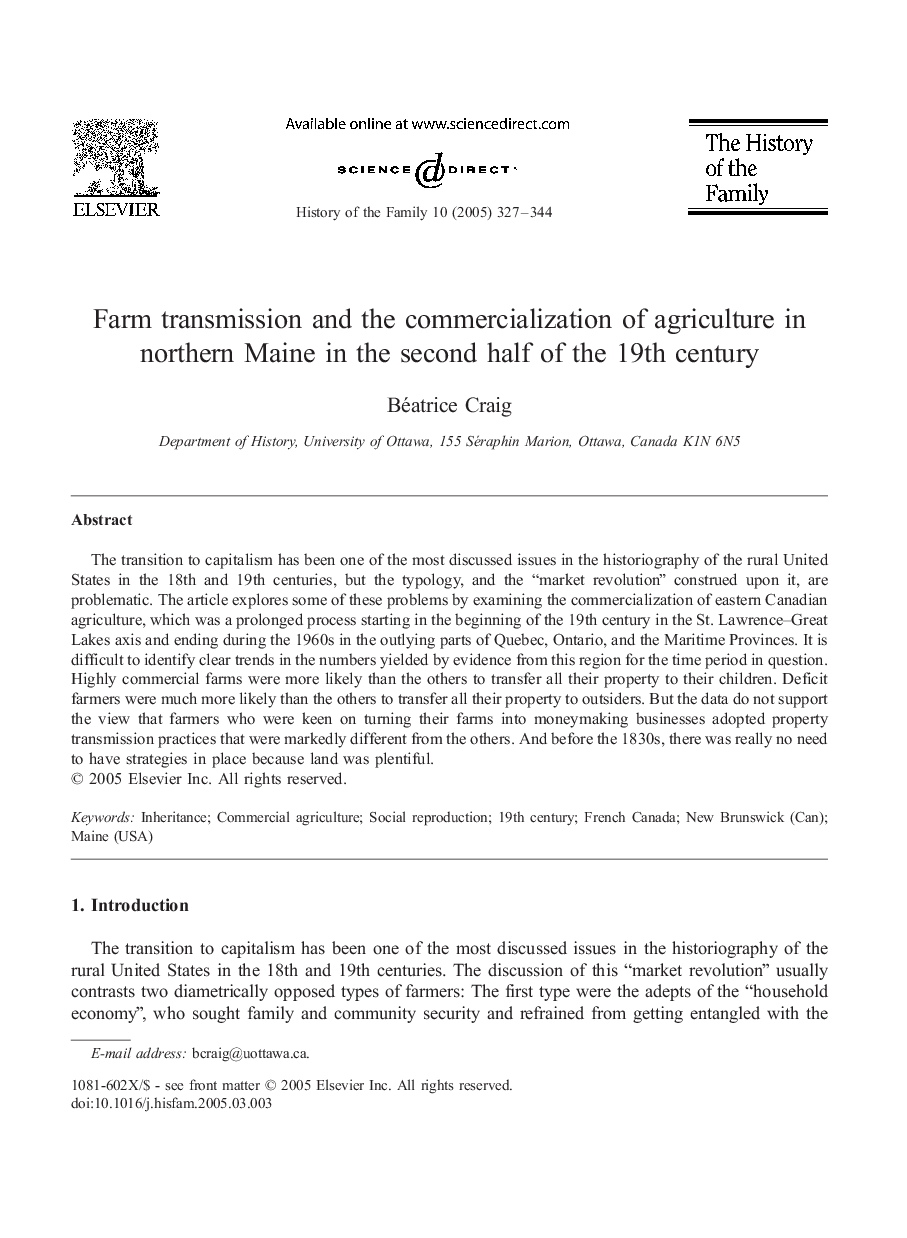 Farm transmission and the commercialization of agriculture in northern Maine in the second half of the 19th century