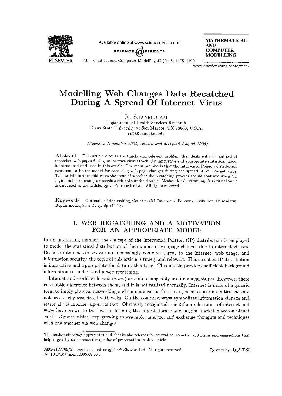 Modelling web changes data recatched during A spread of internet virus