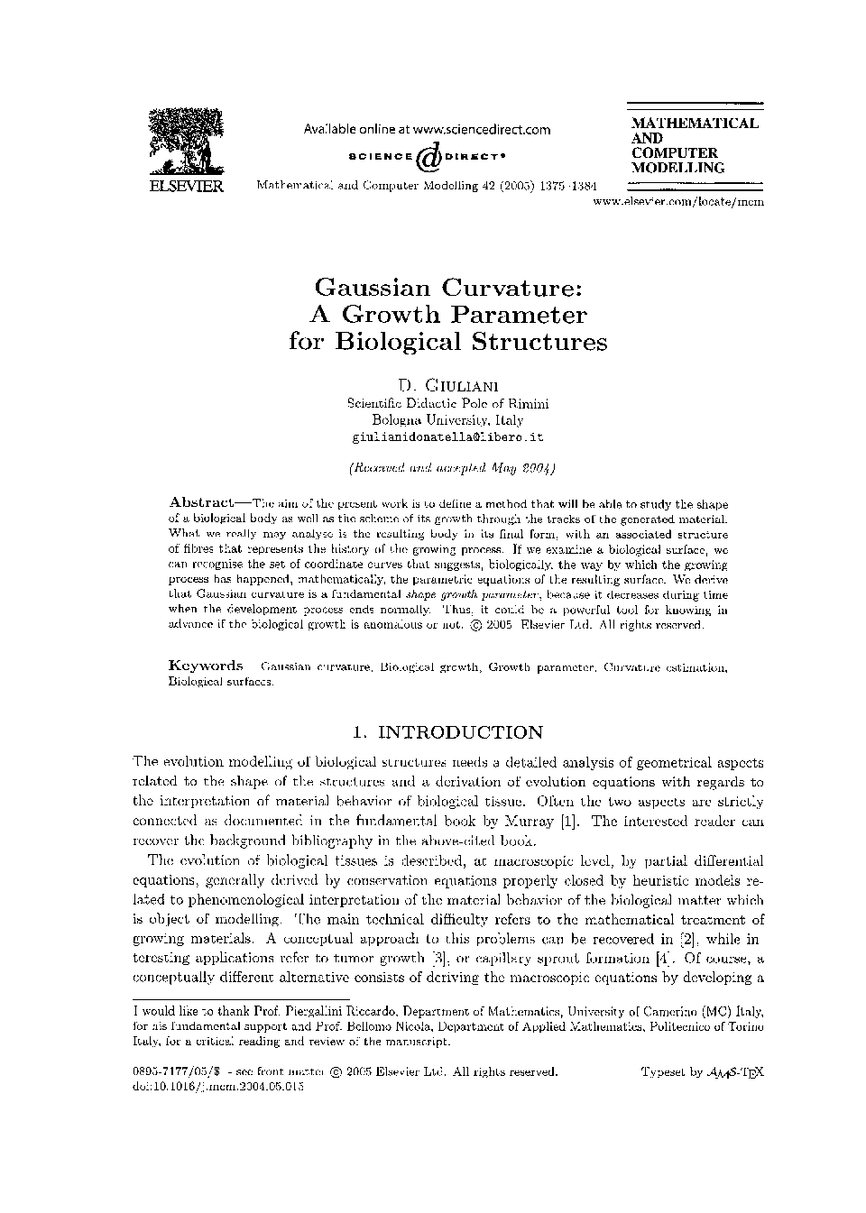 Gaussian curvature: A growth parameter for biological structures